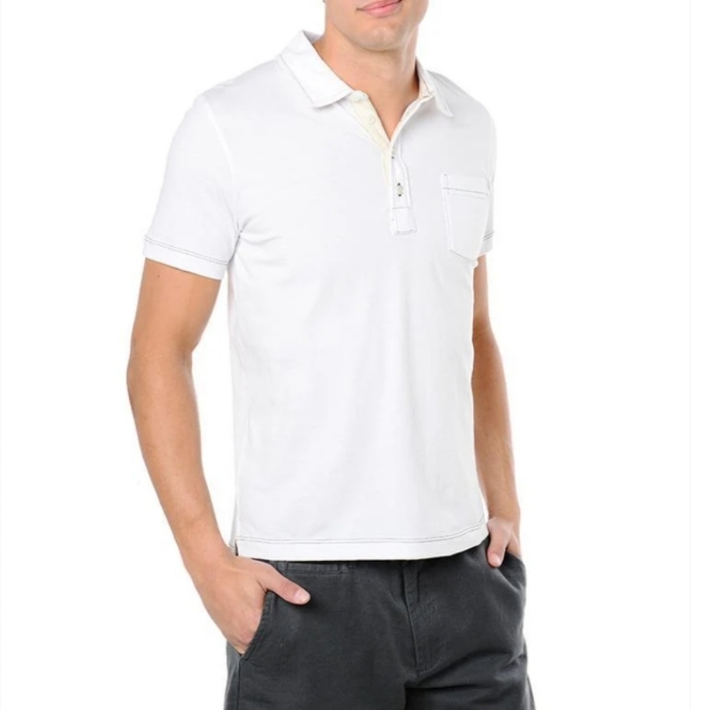 Billy‎ Reid 1/4 Button Up Pensacola Polo Cotton Shirt White Mens Size XXL Career